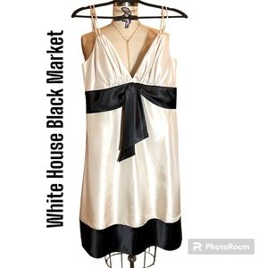White House Black Market WHBM Dress Cream/Black Adjustable Spaghetti Straps 4